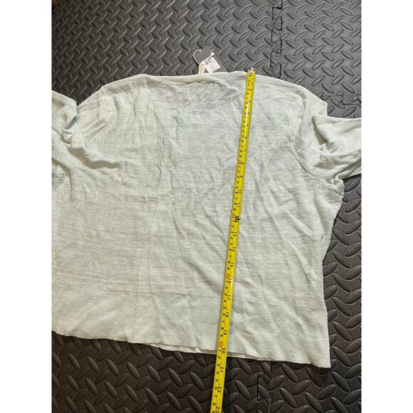 Eileen Fisher Mint Green‎ Jewel Short Sleeve Cardigan Button Down Linen Size XL - Picture 8 of 9